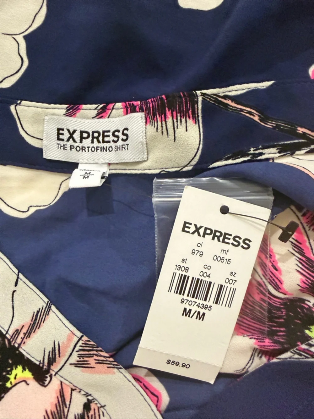 NWT Express Button-Down Shirt with Pink, White, and Orange Floral Print - Picture 2 of 8
